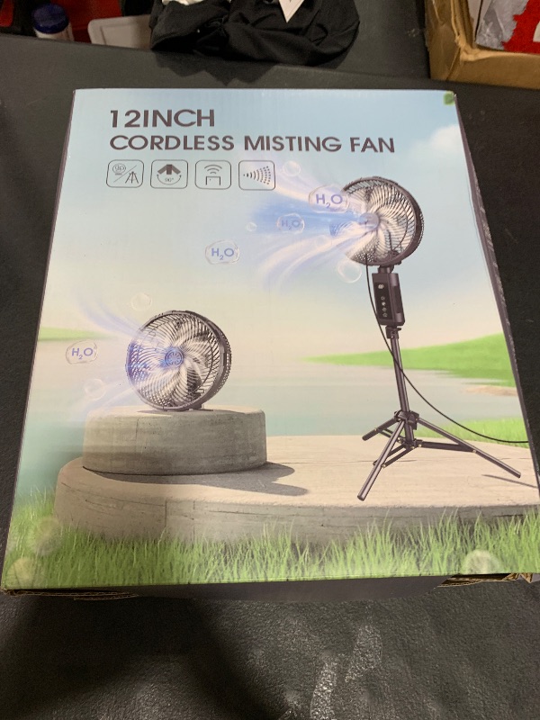 Photo 1 of Misting Fan Portable, 20000mAh 12-Inch Outdoor Misting Fan for Patios Outside, 2 In 1 Pedestal & Tabletop Oscillating Fans with Misting Kit, Rechargeable Cooling Fans with Remote/Mist/7 Gear/Timer