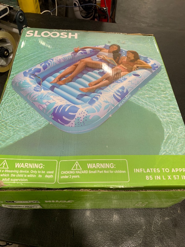 Photo 1 of SLOOSH Inflatable Tanning Pool Lounger Float, 85" x 57" Extra Large Pool Floats Adult with Pillow, 4 in 1 Suntan Tub Raft Floatie,Sunbathing Bed Lounge for Water Blow Up Ball Pit Party Gifts, XL-Blue