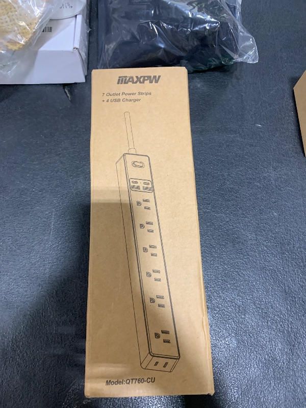 Photo 1 of 10 Ft Power Strip Surge Protector - 7 Outlets 4 USB Ports (2 USB C), Ultra Thin Flat Extension Cord & Flat Plug, 1700 Joules, Wall Mount, Desk Charging Station for Home Office Dorm, White