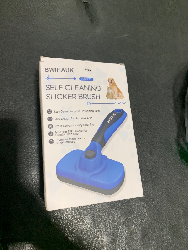 Photo 1 of Swihauk Self Cleaning Slicker Brush - Skin Friendly Deshedding Grooming Tool for Dogs & Cats, Suitable for Shedding & Haired Pets, with Pet Supplies Accessories, Blue