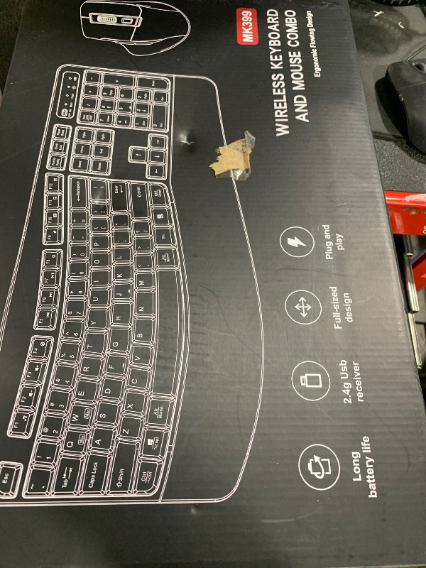 Photo 1 of Wireless Keyboard and Mouse Combo, 2.4G Full Size Wave Keys Ergonomic Keyboard with Wrist Rest and 3-Level DPI Adjustable Wireless Ergonomic Mouse for Windows, Mac OS Desktop/Laptop/PC(Black)