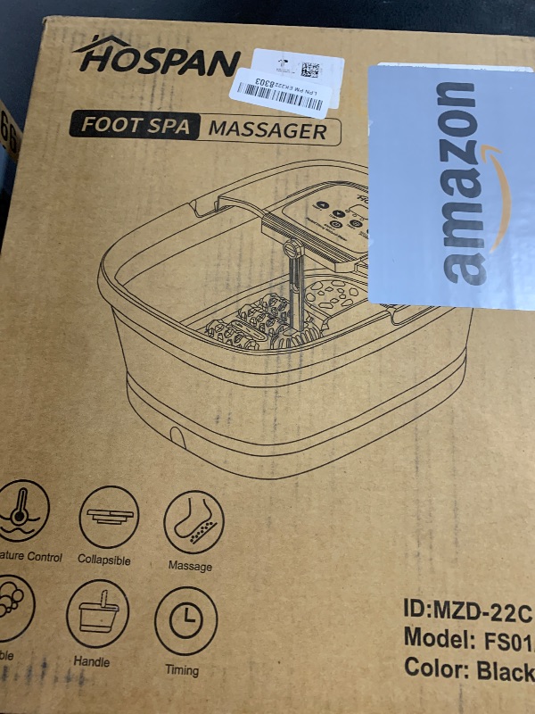 Photo 1 of HOSPAN Collapsible Foot Spa with Heat, Bubble, Red Light, and Temperature Control, Foot Bath Massager with 8 Shiatsu Massage Rollers, Pedicure Foot Spa for Relaxation and Stress Relief, Black