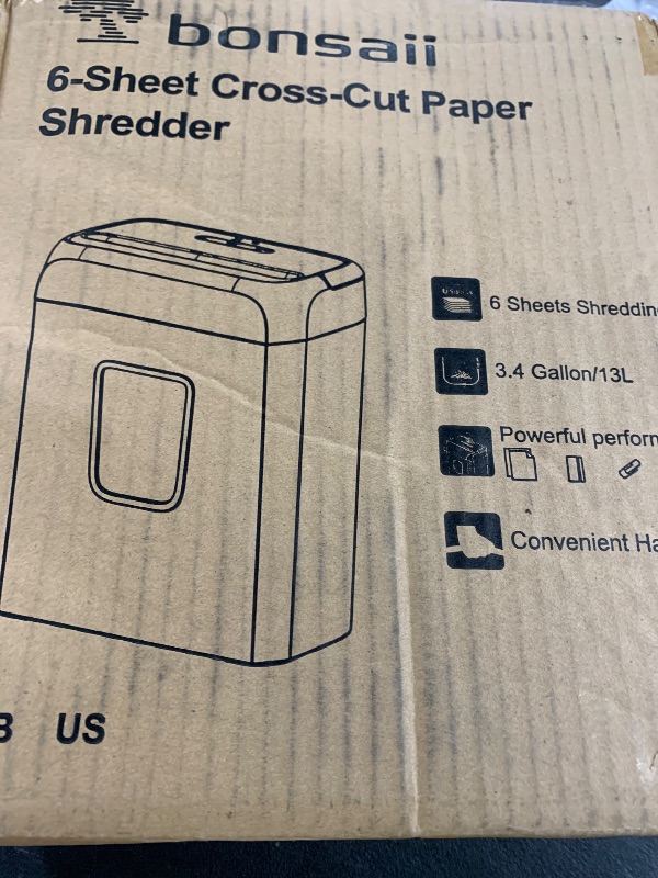 Photo 1 of Bonsaii Paper Shredder for Home Use, 3.4 Gal Wastebasket, 6 Sheet Crosscut Paper Credit Cards, Staples, and Clips Shredder for Home Office Use, Portable Handle Design (C237-B New Version)