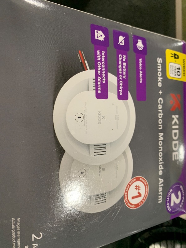 Photo 1 of Kidde Hardwired Smoke & Carbon Monoxide Detector, 10-Year Battery Backup, Voice Alerts, Interconnectable LED Warning Light Indicators, 2 Pack