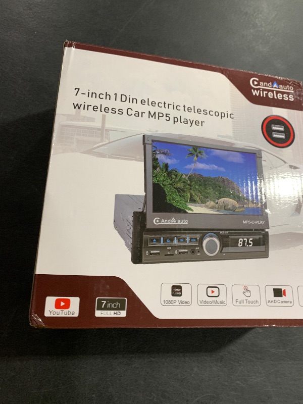 Photo 1 of (Motorized) Hikity Single din Car Stereo with Wireless Carplay Android Auto, 7'' IPS Motorized Flip Out Touchscreen Bluetooth Car Audio Receiver, Mirror Link FM Radio SWC Backup Cam Aux/USB+TF Card