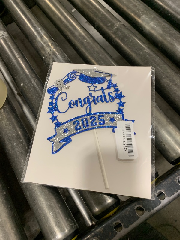 Photo 1 of Congrats 2025 Cake Topper, Class of 2025 Cake Decorations, Congrats Grad Party Decor, High School/College/University Graduation Party Decorations (Blue and Silver Glitter)
