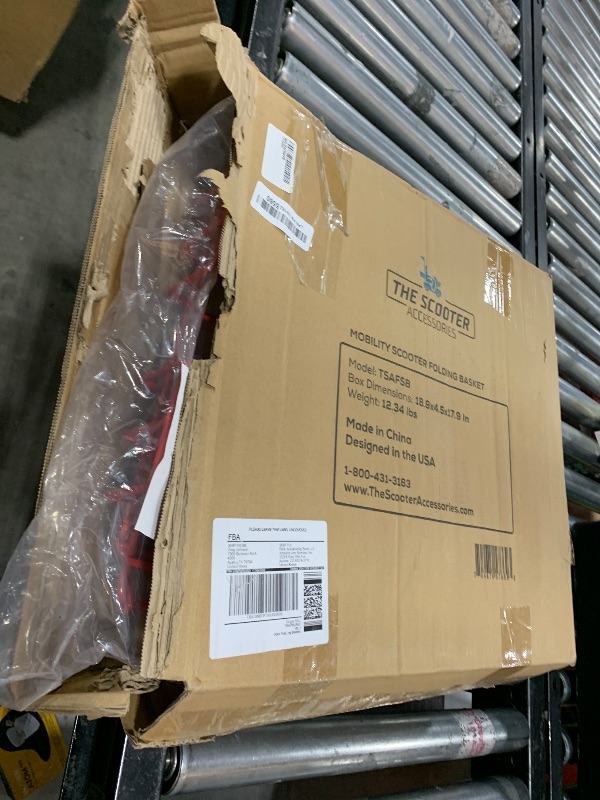 Photo 1 of Foldable Folding Scooter Rear Basket for Golden & Pride Mobility Scooters & Powerchairs (Only Works with Scooters & Power Chairs Equipped with 1" x 1" Hitch Receiver) (Red)