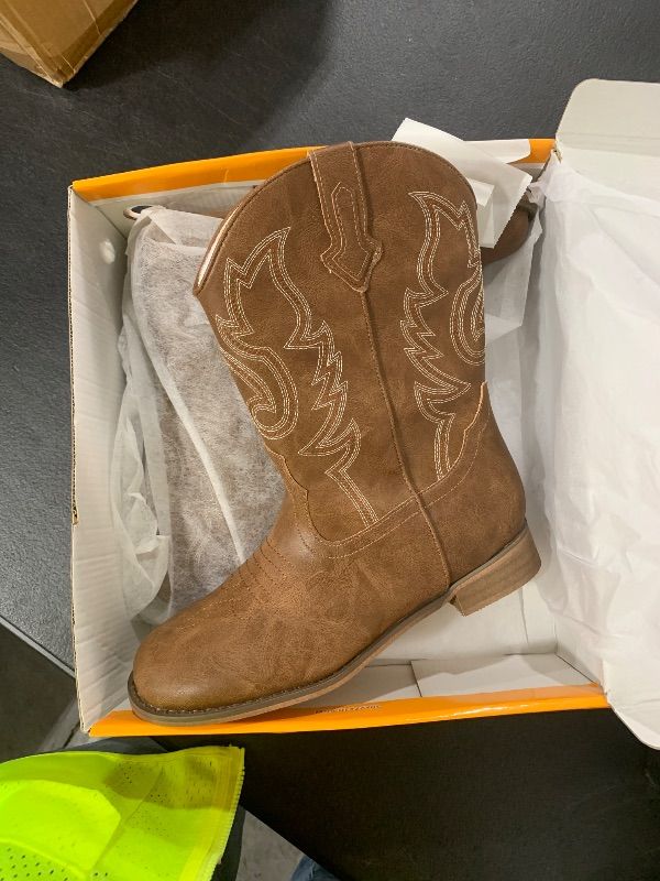 Photo 3 of Motasha Cowboy Boots for Boys Boots for Kids Youth Cowboy Boys Work Boot Brown Girls Cowgirl Boot Size 5 Little Big Kids Western Horse Riding Shoes (M7101 Brown 5)