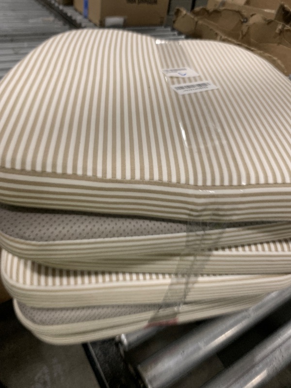 Photo 1 of AAAAAcessories D-Shaped Chair Cushions, 2" Thick Dining Chair Pads with Ties and Removable, Machine-Washable Cover, 17" x 16", Set of 6, Natural Sand Pinstripe
