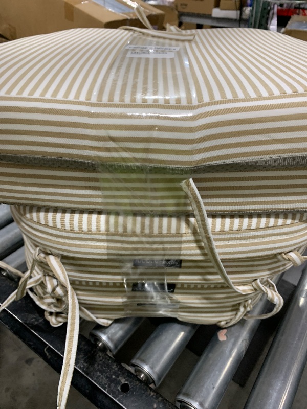 Photo 1 of AAAAAcessories D-Shaped Chair Cushions, 2" Thick Dining Chair Pads with Ties and Removable, Machine-Washable Cover, 17" x 16", Set of 6, Natural Sand Pinstripe
