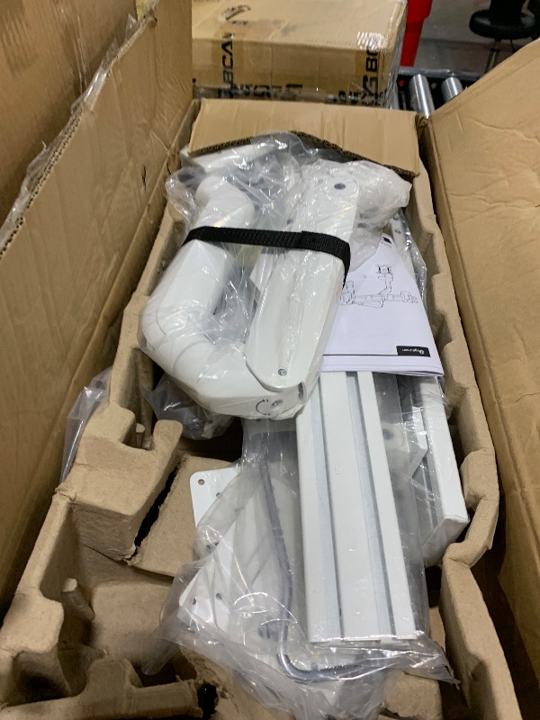 Photo 1 of Ergounion Triple Monitor Mount with Crossbar Handle, Fully Adjustable 3 Monitor Desk Mount, VESA 75x75/100x100, Aluminum, White