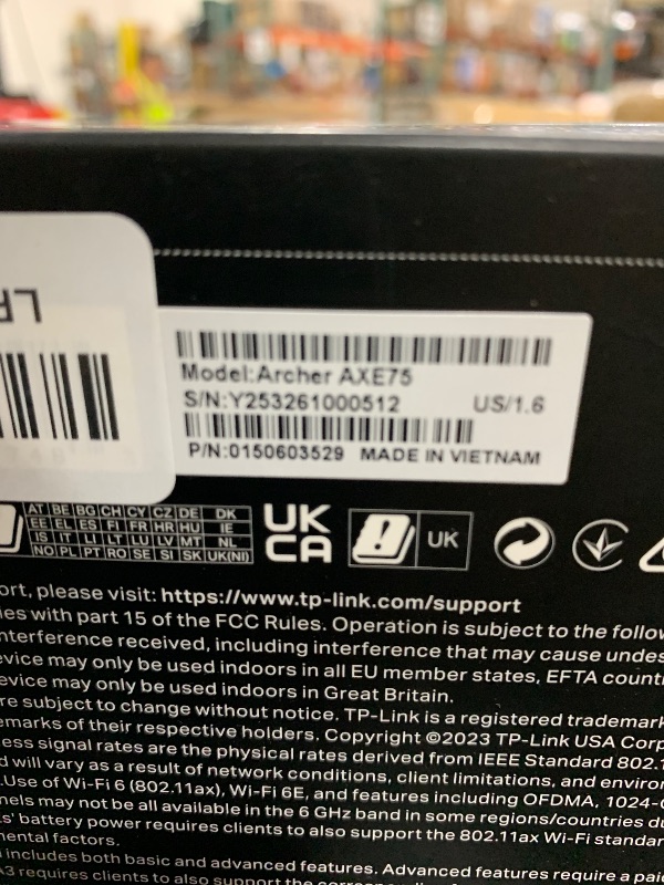 Photo 1 of TP-Link AXE5400 Tri-Band WiFi 6E Router (Archer AXE75)- Gigabit Wireless Internet Router, ax Router for Gaming, VPN Router, OneMesh, WPA3, Black