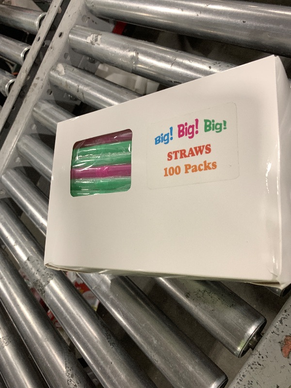 Photo 1 of 100Packs Plastic Straws Disposable Individually Wrapped 0.43in Big Width Bendable Flexible Drinking Straws for Thicker Beverage or Spureed soups or Smoothies or Think milkshakes (large diameter hole)