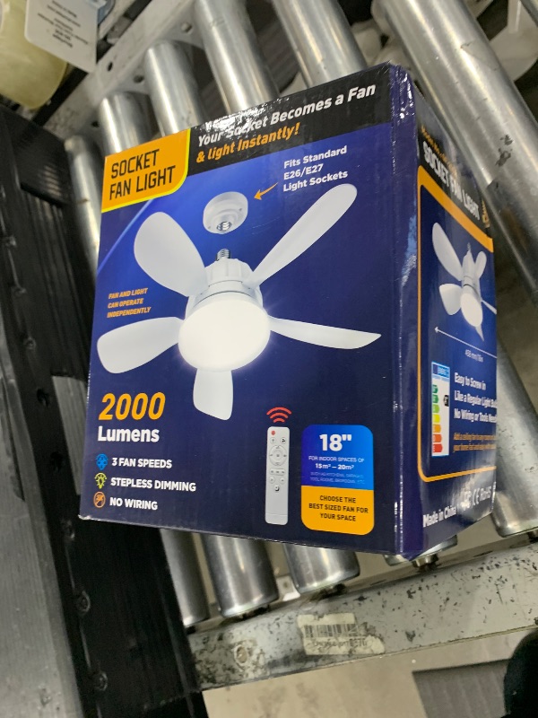 Photo 1 of OSTIVE Socket Fan Light with Remote: 18'' Small Ceiling Fans with Lights, 2000 Lumens Dimmable Led Bulb, 3 Colors 3000K-6500K, Easy Install Screw in E26 Base for Bedroom Living Room Kitchen Garage