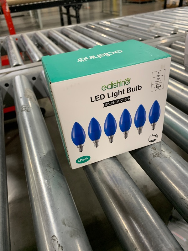 Photo 1 of EDISHINE C35 Blue Dimmable LED Light Bulbs, E12 Candelabra Bulbs, 60 Watt Equivalent, LED Chandelier Bulb, Vintage Candle Light Bulb, Decorative Lighting for Party, 6 Pack