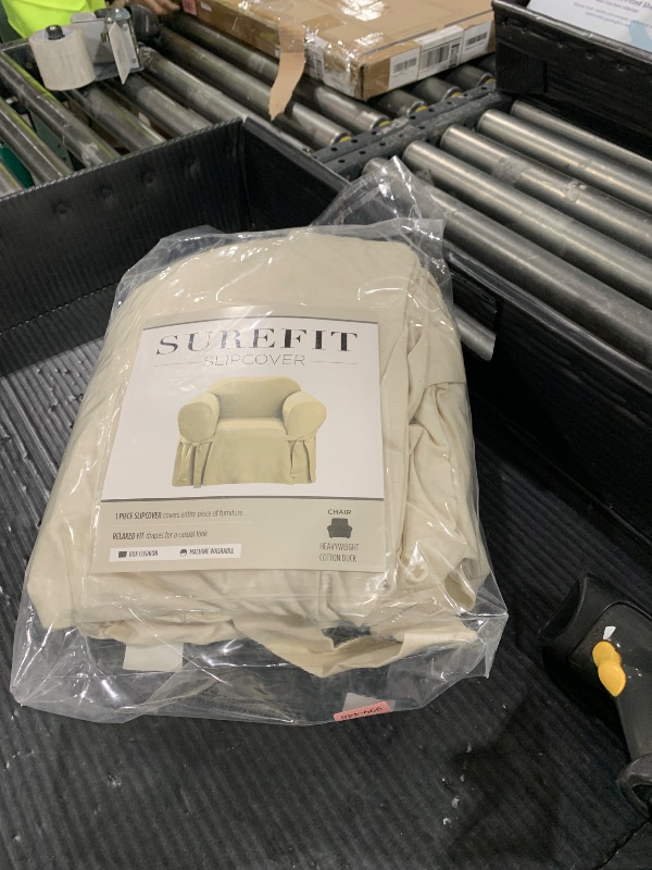 Photo 1 of SureFit Heavyweight Cotton Duck Armchair Box Cushion Slipcover - One Piece Slipcover, Relaxed Woven Fit, 100% Cotton, Machine Washable, Natural