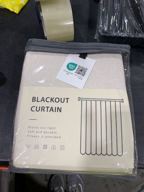 Photo 1 of 100% Blackout Shield Linen Blackout Curtains for Bedroom 84 Inches Long, Back Tab/Rod Pocket Living Room Drapes, Thermal Insulated Blackout Curtains 2 Panels Set, 50" W x 84" L, Cream