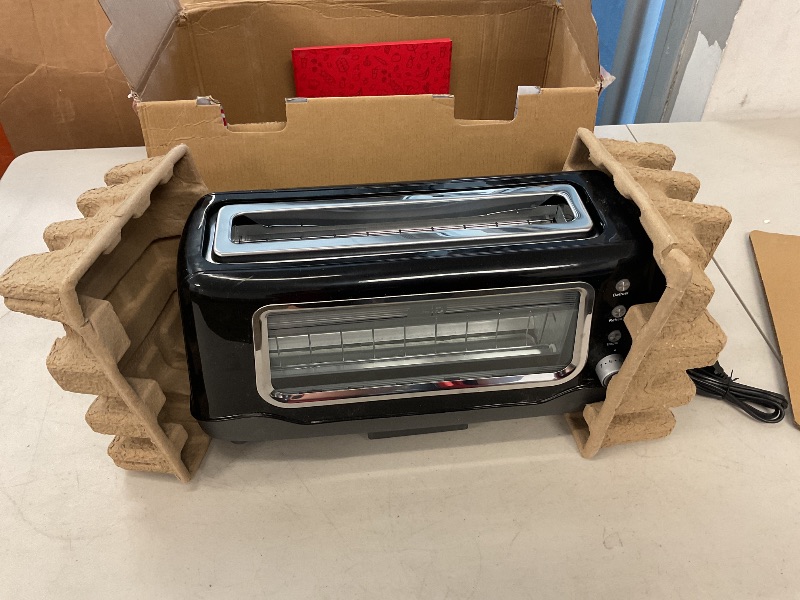 Photo 1 of DASH Clear View Toaster - Compact Design with 7 Browning Levels & Clear-View Window, Extra-Wide Slot Large Toaster, 1-Touch Defrost, Reheat & Bagel Functions - Easy Clean Up Crumb Tray (Black)