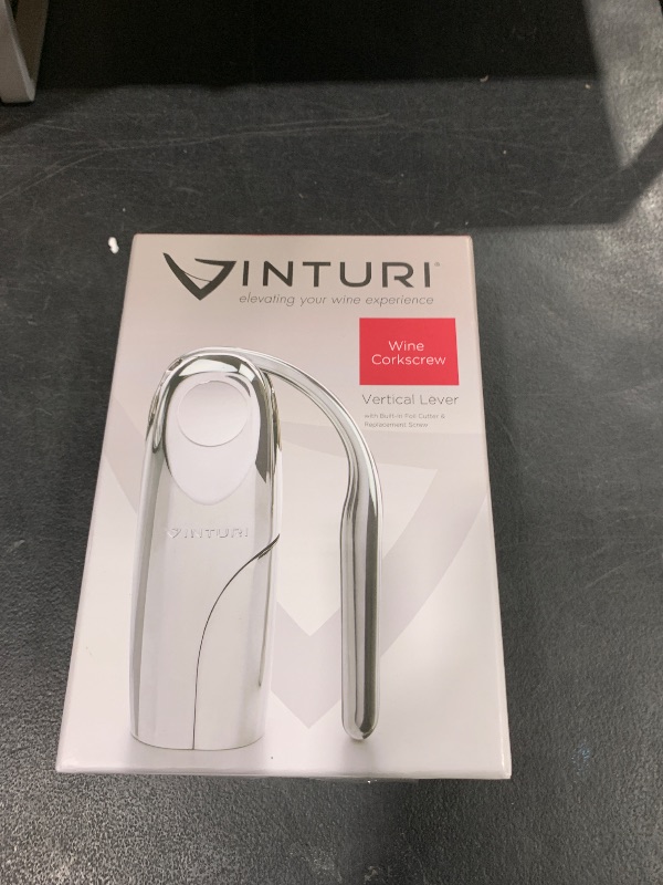 Photo 1 of Vinturi Wine Opener Heavy-duty Vertical Lever Corkscrew with Built-in Foil Cutter Heavy Duty Die-Cast Construction in Compact Size Works on Natural and Synthetic Corks, Silver