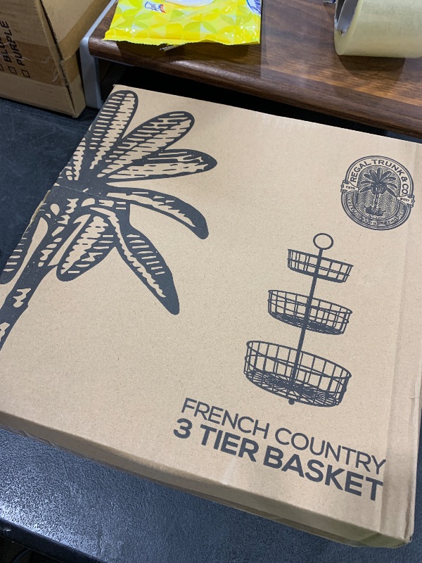 Photo 1 of REGAL TRUNK & CO. 3 Tier Fruit Basket, Elegant French Country Wire Baskets, Three Tiered Wire Basket Stand for Vegetables, Bread & More for Countertop or Hanging, Christmas or Birthday Present