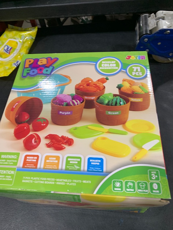 Photo 1 of JOYIN Learning Toys Play Food Set for Toddlers, Cutting Food for Preschool Activities, Pretend Play Kitchen Accessories for Kids, Color Sorting Set for Boys & Girls, Daycare Educational Toy