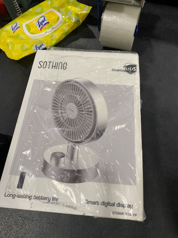 Photo 1 of SOTHING Desk Fan, 18dB Ultra-Quiet, 6.6-inch Small Fan with 10-Speed, 160° Oscillating, 7hrs Battery Life, USB-C Rechargeable, Digital Display, Small Desk Fan for Bedroom, Dorm, Office - Silver