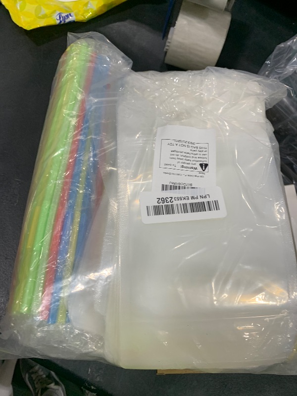 Photo 1 of 100 Pcs Drink Pouches for Adults, Hand-held Reusable Clear Juice Pouches with Straws Funnel Smoothie Heavy Duty Drink Bags for Cold Hot Drinks