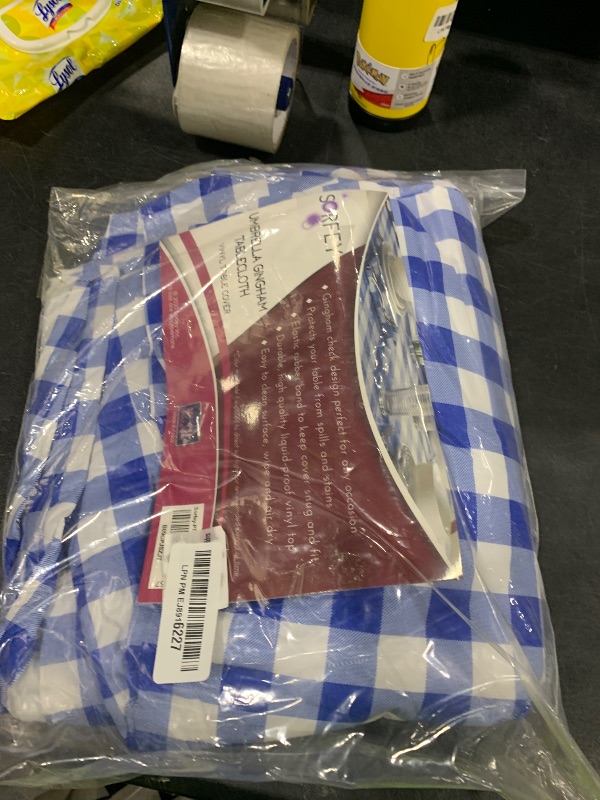 Photo 1 of Sorfey Vinyl Umbrella Picnic Table and Bench Fitted Tablecloth Cover, Checkered Design, Flannel Backed Lining, 30x96 Inch, 3-Piece Set, Blue
