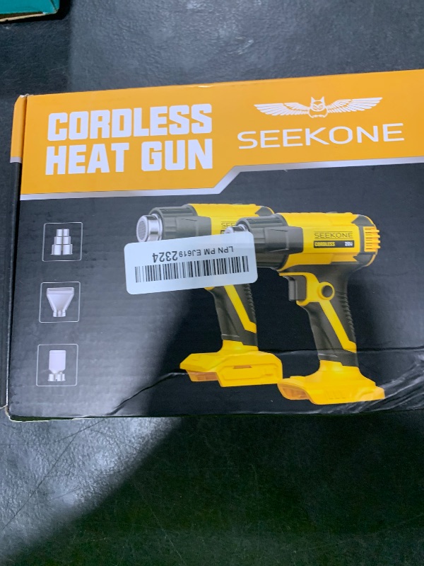 Photo 1 of SEEKONE Cordless Heat Gun for Dewalt 20V Battery, Dual Temperature Settings 572? and 1022? Fast Heating Hot Air Gun with 3 Nozzles for Shrink Tubing, Vinyl Wrap, Crafting (Battery is Not Included)
