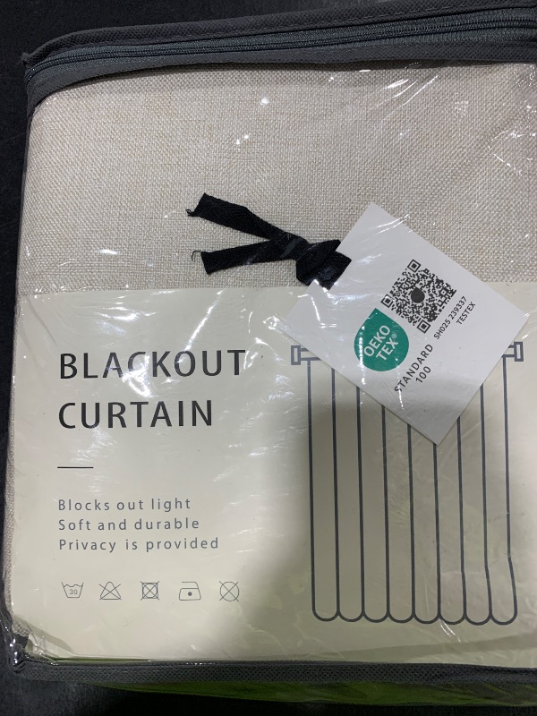 Photo 1 of 100% Blackout Shield Linen Blackout Curtains for Bedroom 84 Inches Long, Back Tab/Rod Pocket Living Room Drapes, Thermal Insulated Blackout Curtains 2 Panels Set, 50" W x 84" L, Cream