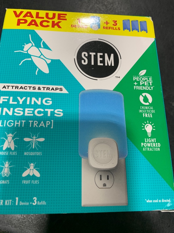 Photo 1 of STEM Light Trap: Indoor Fruit Fly Trap, Effective Insect Control for Home, Attracts and Traps Flying Insects, Emits Soft Blue Light, Starter Kit with 1 Plug-in Device and 3 Cartridges