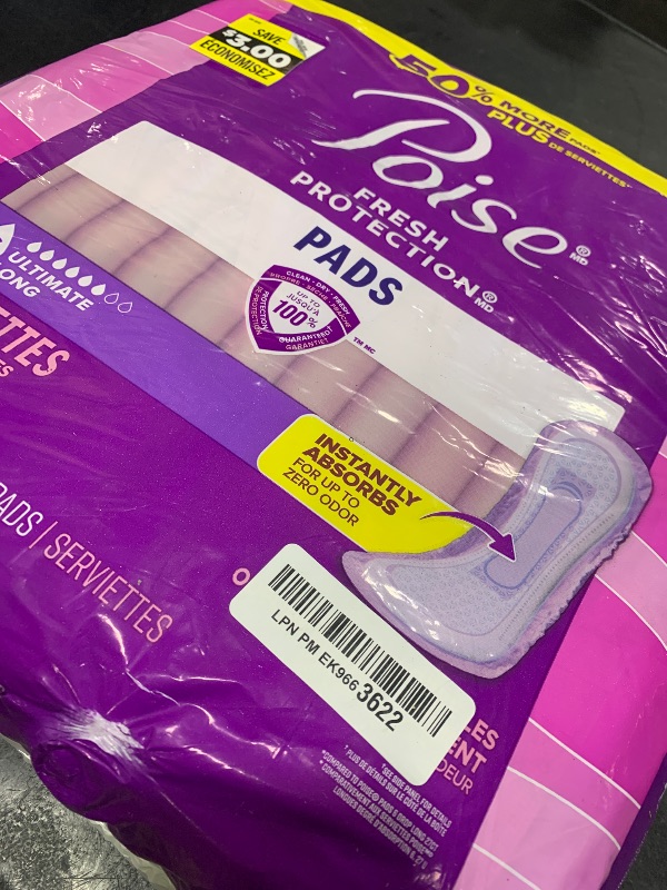Photo 1 of Poise Incontinence Pads & Postpartum Incontinence Pads, 6 Drop Ultimate Absorbency, Long Length, 42 Count, Packaging May Vary