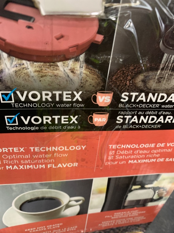 Photo 1 of BLACK+DECKER 12-Cup Coffee Maker with Easy On/Off Switch, Easy Pour, Non-Drip Carafe with Removable Filter Basket, Vortex Technology, Black