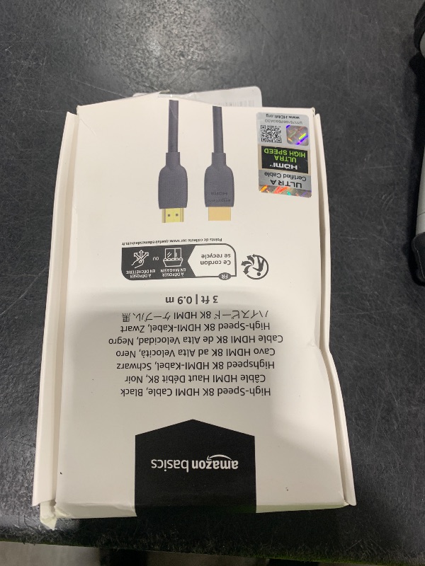 Photo 1 of Amazon Basics HDMI Cable, 3 Feet, HDMI 2.1 to HDMI Cable (48Gbps), 8K@60Hz 4K@120Hz Certified Ultra High Speed, Black, Compatible with PS5/Xbox/TV/Monitor