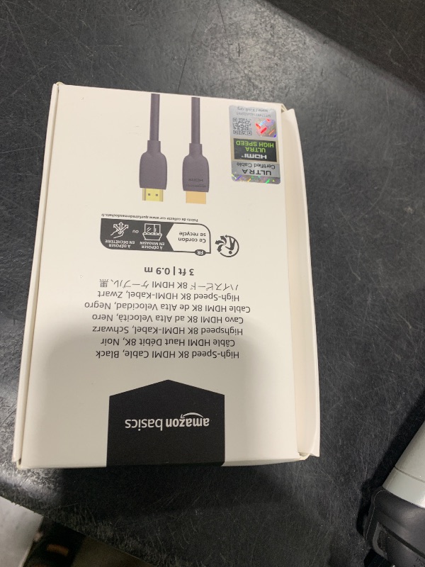 Photo 1 of Amazon Basics HDMI Cable, 3 Feet, HDMI 2.1 to HDMI Cable (48Gbps), 8K@60Hz 4K@120Hz Certified Ultra High Speed, Black, Compatible with PS5/Xbox/TV/Monitor