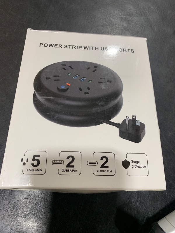 Photo 1 of DERJLY Retractable Travel Power Strip: 10 ft Extension Cord Portable Powerstrip Surge Protector - with 5 Outlet 2 Smart USB Port 2 USB C for Travel Cruise Ship Beach Vacation Essentials
