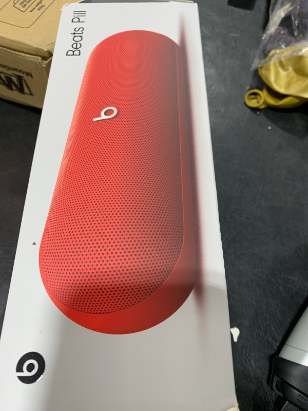 Photo 1 of Beats Pill - Portable Bluetooth Speaker - Up to 24H Battery Life, Water Resistant, Bluetooth, Apple & Android Compatible, Seriously Loud Sound for Home, Outdoor and Travel – Statement Red