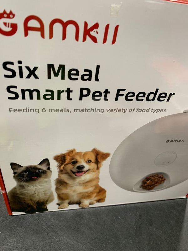 Photo 1 of GAMKII Automatic Cat Feeder for Wet Food, 6 Meals Cat Food Dispenser with 2 Ice Packs, Programmable Timer, Rechargeable Cordless Auto Pet Feeder for Cats Small Dogs- Stainless Steel Food Tray, White
