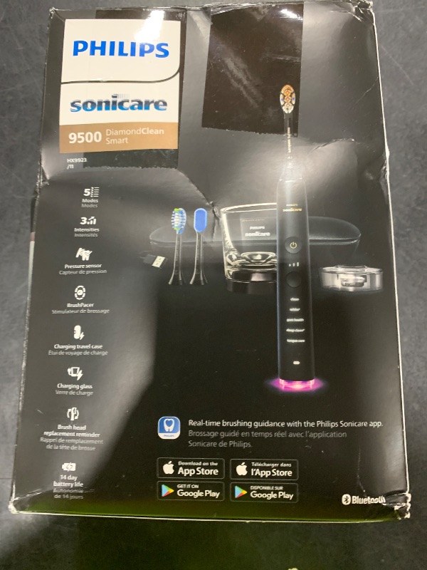 Photo 1 of Philips Sonicare DiamondClean Smart 9500 Electric Toothbrush, Sonic Toothbrush with App, Pressure Sensor, Brush Head Detection, 5 Brushing Modes and 3 Intensity Levels, Black, Model HX9923/11