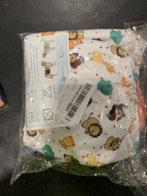 Photo 1 of Teamoy Reusable Wrap Diapers for Male Dogs, Washable Puppy Belly Band Pack of 3 (L1, 16"-20" Waist, Orange+ Denim+ Fat Smile)
