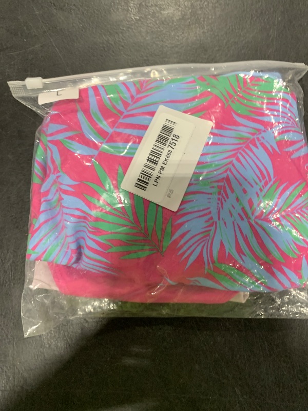 Photo 1 of Womens Coconut Tree Drawstring Halter Tankini Set Two-Piece Tankini Set Tankini Top Sets Swimwear(L,Pink-1)