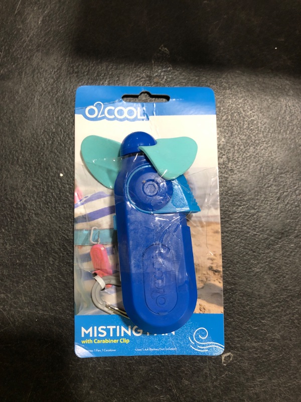 Photo 1 of O2COOL Carabiner Sport Misting Fan - Pocket Sized, Portable On-The-Go Battery Powered Cooling, Sports Carabiner Fan, Blue