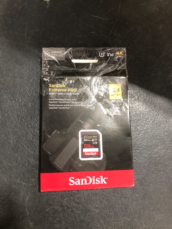 Photo 1 of SanDisk 128GB Extreme PRO SDXC UHS-I Memory Card - C10, U3, V30, 4K UHD, SD Card - SDSDXXD-128G-GN4IN