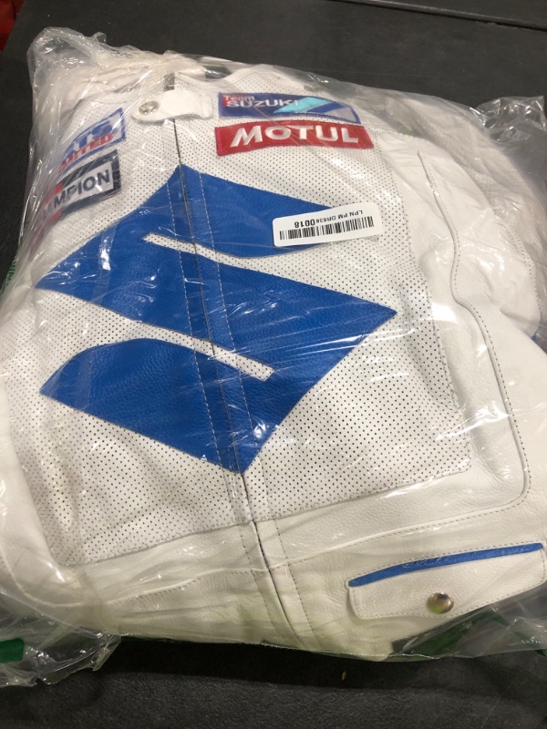 Photo 1 of Corelli MG Suzuki White Motorcycle Racing Leather Jacket (L EU52-54)
