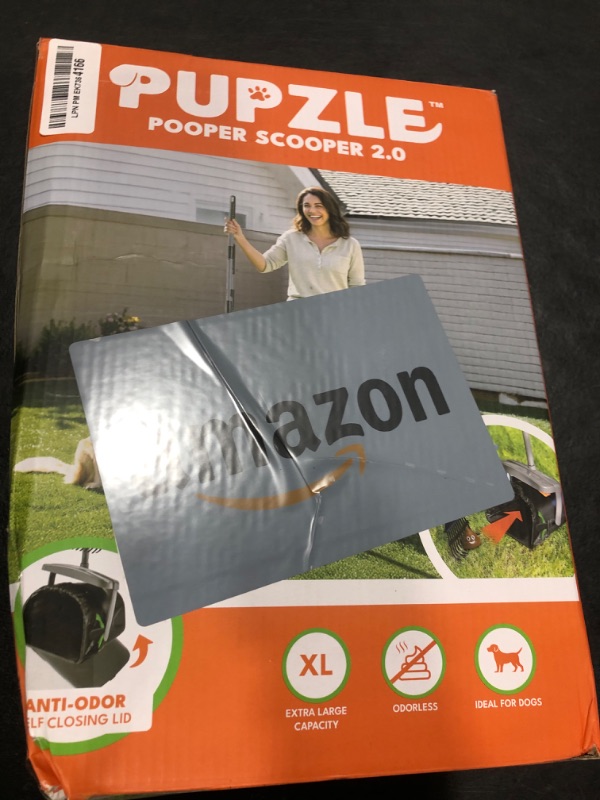 Photo 1 of Pupzle Dog Pooper Scooper with Bag Attachment, 40" Long Handle Pooper Scooper for Large Dogs, Dog Poop Scoop for Yard, Large Capacity Swivel Bin and Rake, Lavender Scented Bags (Grey)