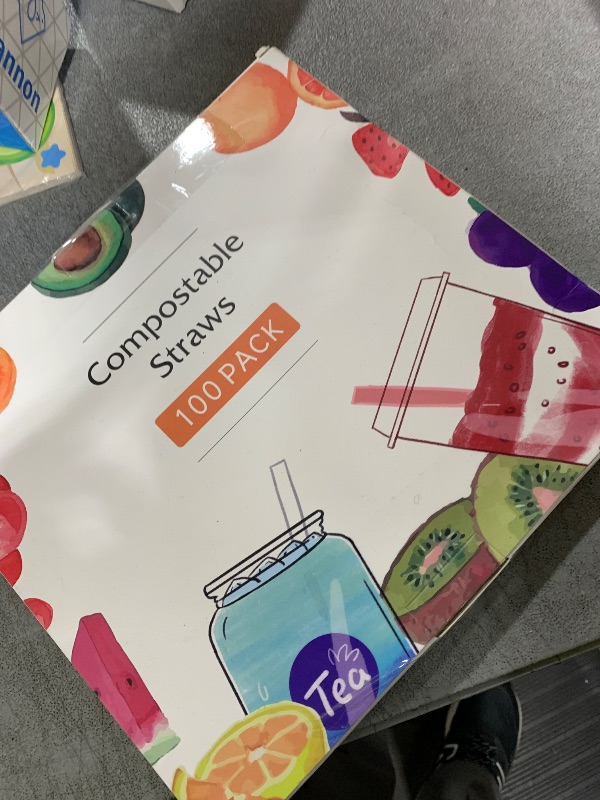 Photo 1 of [100 Pcs] Biodegradable Compostable Disposable Colorful Straws - PLA Plant Based Drinking Straws for Juice Coffee Cocktail Cold Drinks (8.25" LongX0.23" Wide)