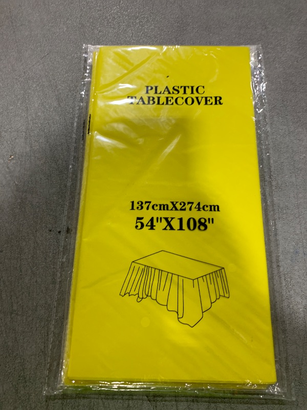 Photo 1 of Mulbozy 2 Pcs Yellow Plastic Tablecloth for Rectangle Table, 54 × 108 inches Disposable Yellow Party Table Covers for Birthday, Wedding, Baby Shower, Holdiay Party Decoration