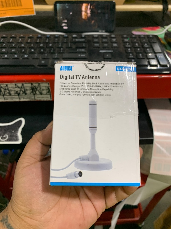 Photo 1 of HDTV Antenna - August DTA240 - Portable Indoor/Outdoor Digital TV Antenna with Magnetic Base, 50-Mile Range, and 6.5ft Coaxial Cable for Smart and HDTVs