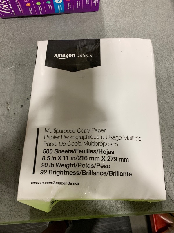 Photo 1 of Amazon Basics Multipurpose Copy Printer Paper, 8.5 x 11 Inches, 20 lb, 1 Ream, (500 Sheets), 92 Bright, White