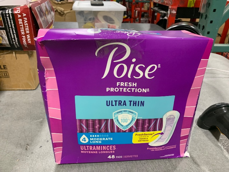 Photo 1 of Poise Ultra Thin Incontinence Pads & Postpartum Pads for Bladder Leaks, 4 Drop Moderate Absorbency, Long Length, 48 Count, Packaging May Vary